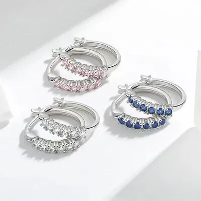 925 Sterling Silver Crystal Hoop Earrings Jewellery Women Girls Gift UK • £2.99
