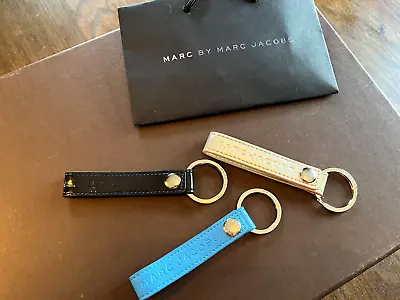 Set Of 3 Marc Jacobs Gold Blue Black Leather Keychains With Bag - Free Ship • $125