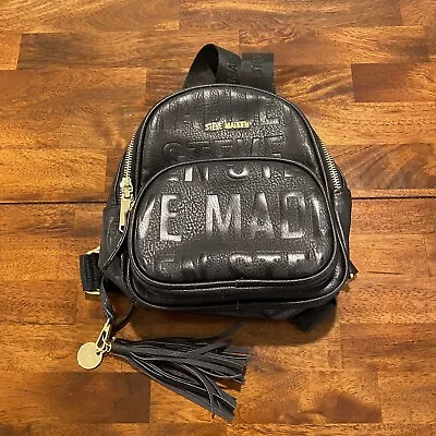 Steve Madden Mini Backpack Black Gold Logo Zippers Tassel Charm • $29.99