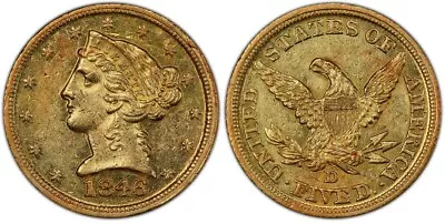 1846 D $5 Liberty Gold Half Eagle Dahlonega  PCGS AU 58 Almost Uncirculated • $10595