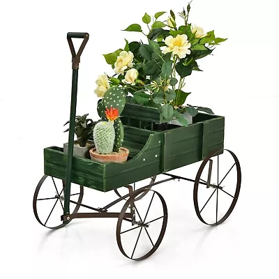 Patiojoy Wooden Durable Patio Garden Flower Planter Wagon Plant Bed Yard Green • $44.91