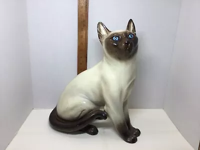 RARE Vntg 1960's MARWAL 15  Lifesize Chalkware Siamese Cat Brown Beige Blue Eyes • $99