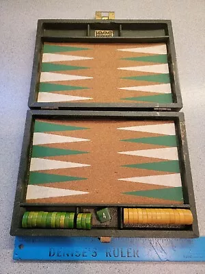 Vintage Backgammon Set Bakelite Green And Butterscotch Pieces - All-Mart • $48.94