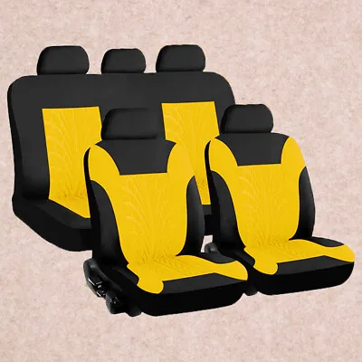 Full Set Yellow Car Seat Cover Front Rear Seat Cushion Mat Polyester Fabric • $55.43