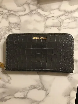 Authentic Used Miu Miu Croc Embossed Leather Grey Wallet • £50