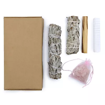 Sage Smudge Sticks Kit - Palo Santo Crystal Gemstone Wand Energy Smudging Pack • £25.99