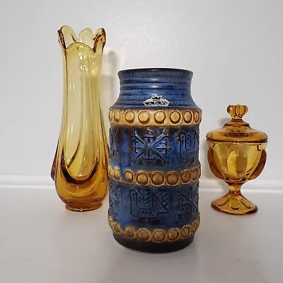 Vtg West German Pottery Bay Keramik Folk Decor Vase W Sticker   -   13/10224 • $29.99