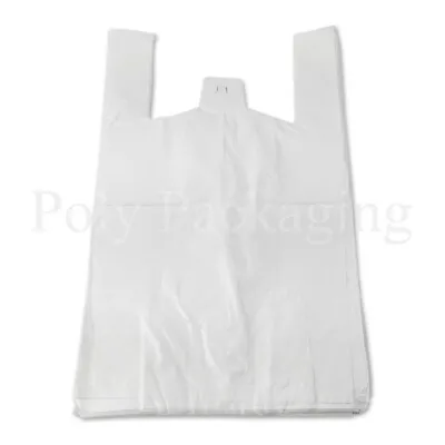 100 X WHITE VEST CARRIER BAGS 10x15x18  (250x360x445mm)Plastic Takeaway • £4.45