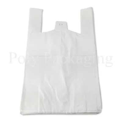 200 X WHITE VEST CARRIER BAGS 10x15x18  (250x360x445mm)Plastic Takeaway • £6.90