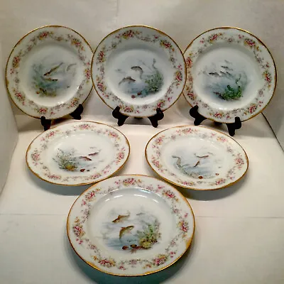 Theodore Haviland Limoges Hand Painted Fish Plates Set Of 6 Signed Alfred France • $170.43
