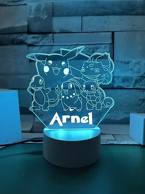 Personalised PIKACHU And FRIENDS Table Lamp Colour Birthday Christmas Gift • $42.99