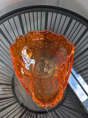 Vintage Erickson Orange Art Glass Bowl / Ashtray Bullicante Controlled Bubble 6  • $19