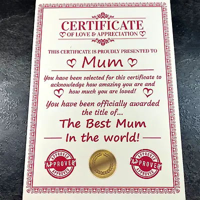 Mothers Day Novelty Gift Certificate Present For Mum Mummy Gift From Daughter • £3.99