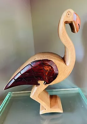 Flamingo Puzzle Wooden Trinket Box Hidden Jewelry Engagement Ring Wedding Vtg • $14.99