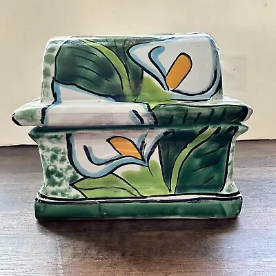 TALAVERA POTTERY Calla Lily Hand Painted Jewelry Trinket Dresser Box Signed • $17.58