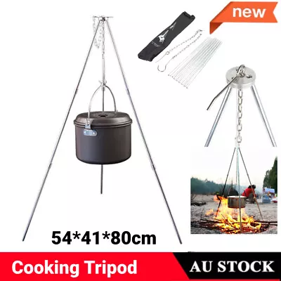 Camping Cooking Tripod Outdoor Campfire Cooker BBQ Bushcraft Survival Gear Kit • $22.99