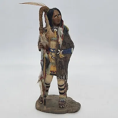 Vintage Native American Female Figure With Real Feather Adornments 7inch Resin  • £17.99