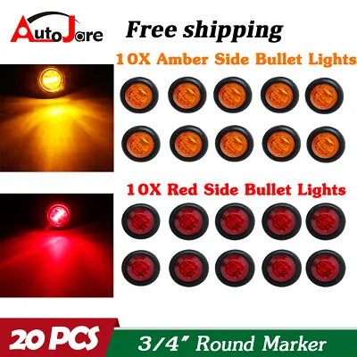 20X 3/4  12V Marker Lights LED Truck Trailer Round Side Bullet Light Amber Red • $14.19