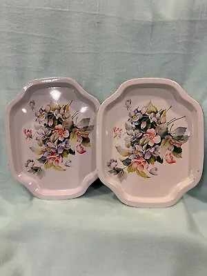 Set Of 2 Vintage  Boho Spring Flower Metal Tin Trays  Tray For Vanity 7.5”x6.5” • $12