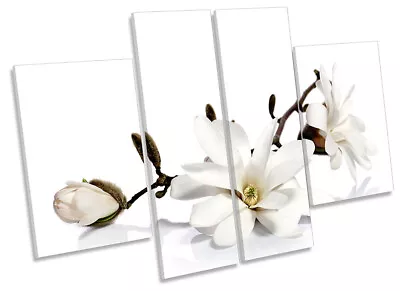 White Magnolia Flowers Floral Print CANVAS WALL ART Four Panel • $112.99