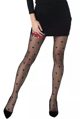 £4.99 • Buy Hearts Patterned Sheer Tights By Sentelegri   Hearts  ,20 Denier, S M L XL