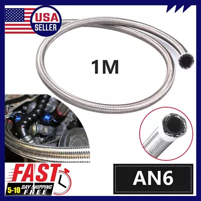 3 Feet AN6 5/16  Silver Stainless Steel Braided Fuel Oil Gas Line Hose Tube NEW • $14.65