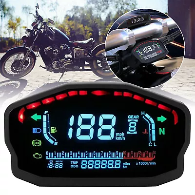 Motorcycle LCD Universal Digital Speedometer Odometer Tachometer KM/H MPH Gauge • $50.56