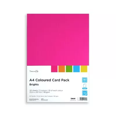 A4 Coloured Card Pack 180gsm - Brights - 50pk • £5.99