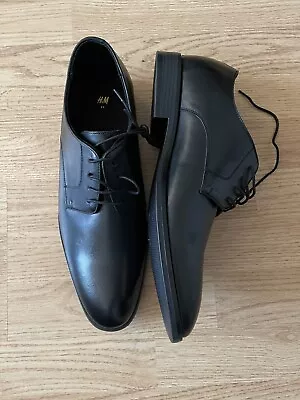 H&M Mens Black Derby Shoes Size 45( 11.5 ) Brand New Lace Up Faux Leather • £30