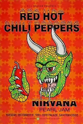 Red Hot Chili Peppers Nirvana Pearl Jam San Francisco 1991 Concert Poster 3rd • $125
