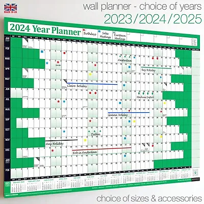 Year Planners ✔2024 ✔2025 Calendar Wall Chart Holidays Staff ✔Home ✔Office GREEN • £25.99