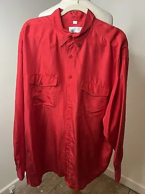 Mens New Fast 100% Silk Red Shirt Extra Large Ptp 27” Vng 90s Christmas Party • £22