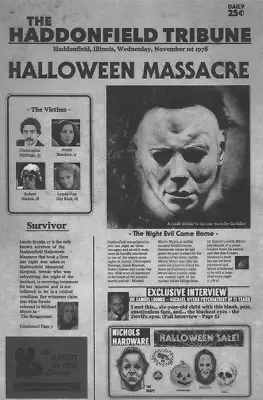 1978 Halloween Haddonfield Tribune Halloween Massacre Michael Myers 🔪🎃🔪 • $3.39