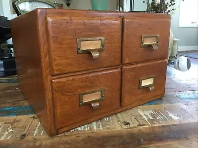 Antique 4 Drawer Dovetail Oak Library 3x5 Card File Kitchen Recipe Very Nice! • £213.79