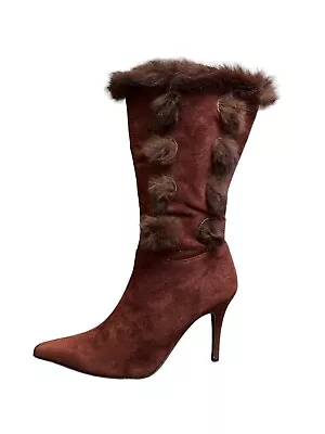Women’s Y2K Faux Fur Suede Leather Square Toe Heeled Boots 8.5 • $25