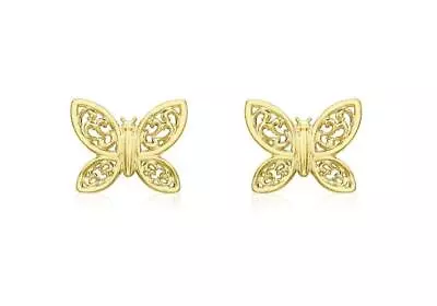 9ct Yellow Gold 7mm Butterfly Filigree Studs Childrens Solid Earrings  • £44.18