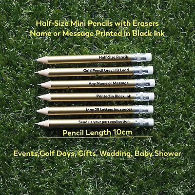 Gold Personalised Printed Half-Size Pencils With Erasers. Golf Gift Wedding • £10.95