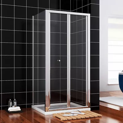 Bi Fold Shower Enclosure Door And Tray Glass Cubicle Screen With Side Panel • £114.99