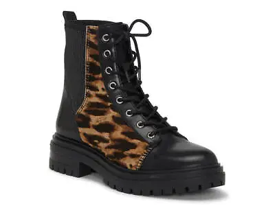 Vince Camuto Bestenda3 Leather Lace-Up Combat Boot BLACK Leopard • $29.95