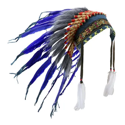 $29.95 • Buy Indian Native American Chief Costume Feather Headpiece Headdress Adult Blue