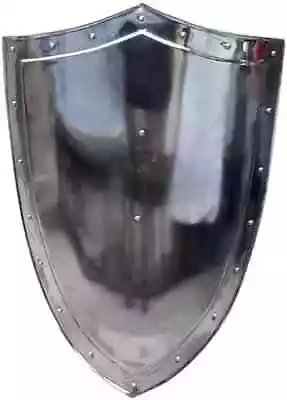 Medieval Templar Heater Shield 18G Steel LARP Reenactment Silver Cosplay Shield • $89.10