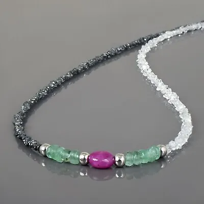 $56 • Buy Multicolor Strand Natural Black Diamond & Herkimer Quartz Nuggets Beads Necklace