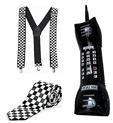 £39.95 • Buy  Retro Ska 1980's Chequered Braces, Tie & Inflatable Mobile Phone Fancy Dress