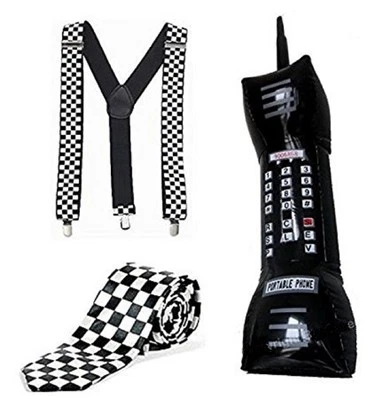 £39.95 • Buy  Retro Ska 1980's Chequered Braces, Tie & Inflatable Mobile Phone Fancy Dress
