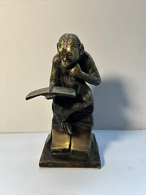 Vintage Marwal Darwin Thinking Monkey W/ Human Skull On Books Statue Sculpture • $53.99