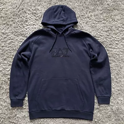 Emporio Armani EA7 Navy Blue Overhead Logo Hoodie Mens Size M • £39.99