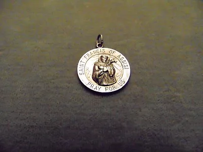 Vintage Sterling Silver Round Saint Francis Of Assisi Medal/Pendant • $50