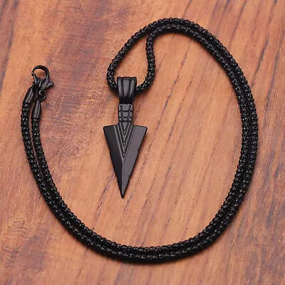 Men's New Design Matte Black Long Necklace With Arrow Pendant Jewelry Chain Gift • $14.98