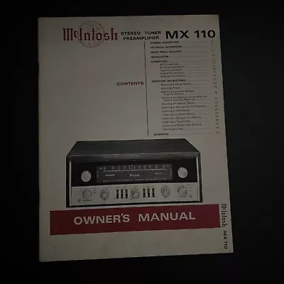 Vintage Original McIntosh MX110 Manual NEW • $60