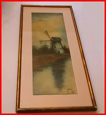 Painting Signed Mitchell 1918 Wind Mill 22 X 10 3/4 Inches Nice Condition • $600